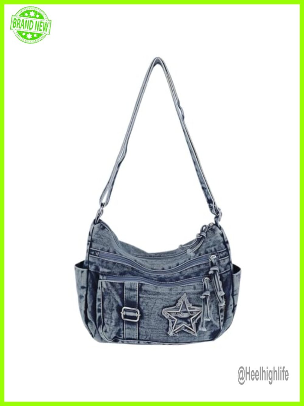 Y2K Denim Crossbody Bag Multi Pocket Vintage Grunge Purse Adjustable Strap